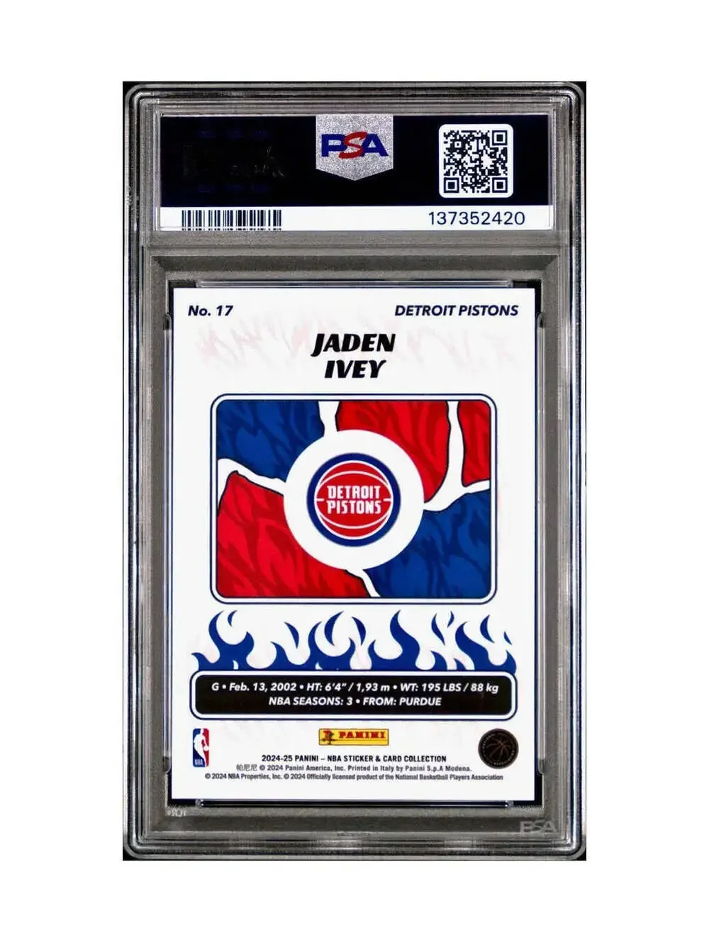 Jaden Ivey 2024-25 Panini NBA #17 Sticker 57/100 Red Foil PSA 8 NM-MT